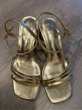 Gold Strappy Sandal Heels - Women's Dress Sandals 7 WIDE